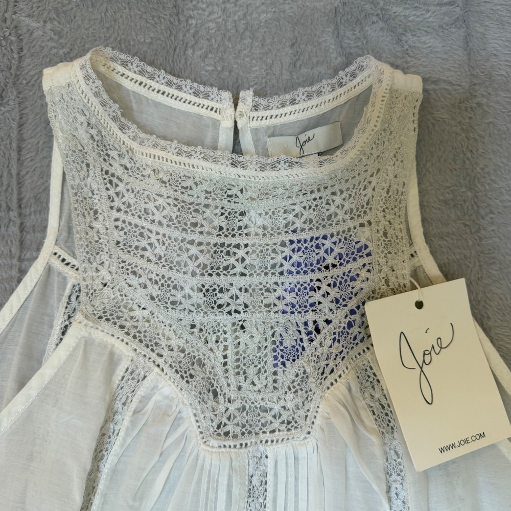 Joie Seta Porcelain Lace Pintuck Sleeveless Top Ivory White XS NWT